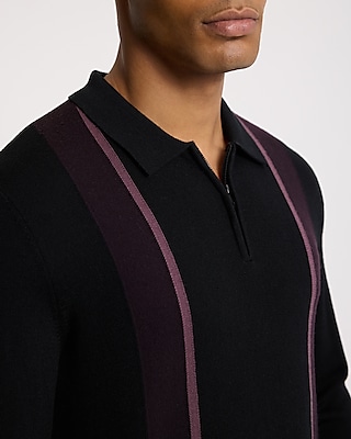Striped Merino Wool Long Sleeve Sweater Polo