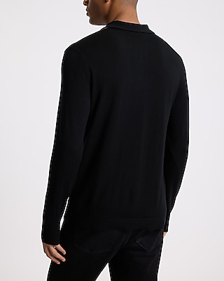 Striped Merino Wool Long Sleeve Sweater Polo