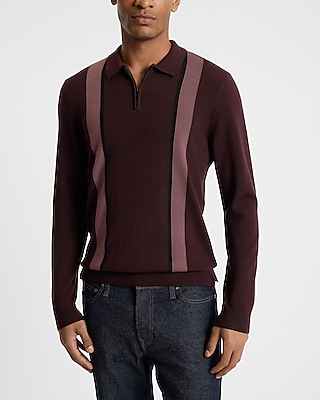 Striped Merino Wool Long Sleeve Sweater Polo