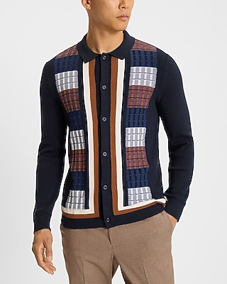 Striped Check Cotton Sweater Polo