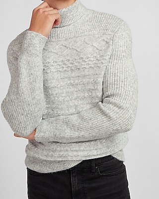 gray cable knit turtleneck sweater