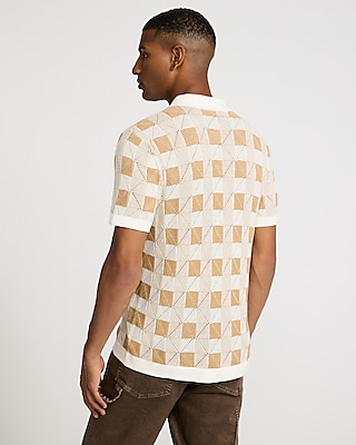 Textured Check Cotton Short Sleeve Sweater Polo