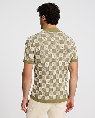 Textured Check Cotton Short Sleeve Sweater Polo