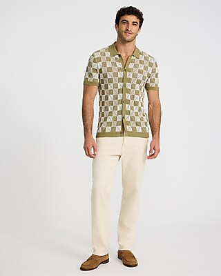 Textured Check Cotton Short Sleeve Sweater Polo
