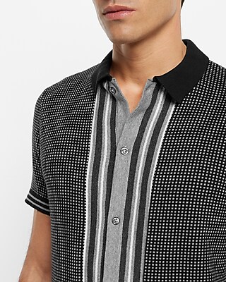 framed birdseye print short sleeve cotton polo sweater