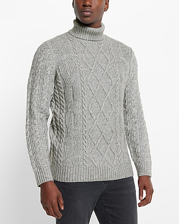 Fashion Sweaters Turtleneck Sweaters G-Star Raw Turtleneck Sweater light grey cable stitch casual look 