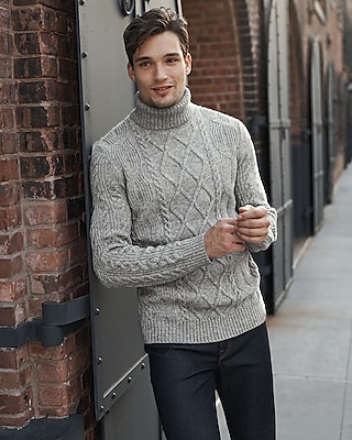 Wool-blend Cable Knit Turtleneck Sweater | Express