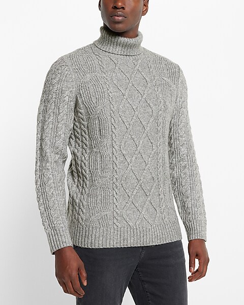 Wool Blend Knitted Turtle Neck Sweater Grey