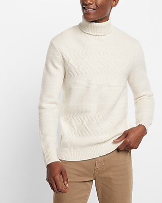 Relaxed Horizontal Cable Knit Turtleneck Sweater Express