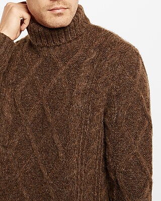 Wool-Blend Cable Knit Turtleneck Sweater