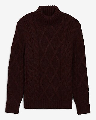 Wool-Blend Cable Knit Turtleneck Sweater
