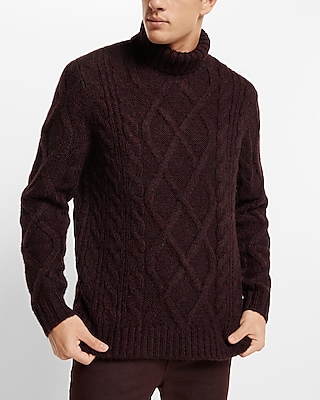 Wool-Blend Cable Knit Turtleneck Sweater