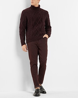 Wool-Blend Cable Knit Turtleneck Sweater
