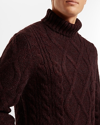 Wool-Blend Cable Knit Turtleneck Sweater