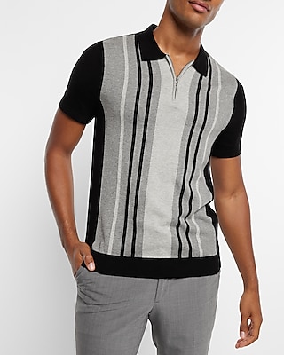 Striped Short Sleeve Zip Polo Sweater | Express