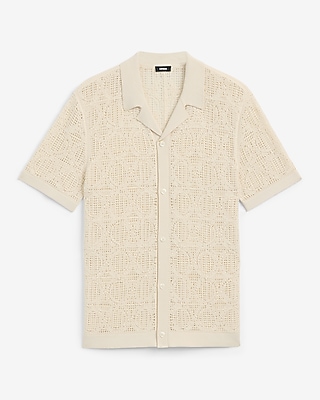 Textured Geo Crochet Cotton Short Sleeve Shirt