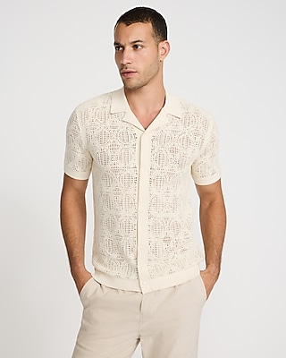 Textured Geo Crochet Cotton Short Sleeve Shirt