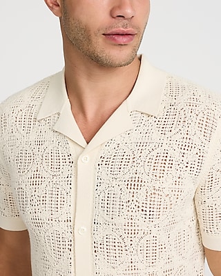 Textured Geo Crochet Cotton Short Sleeve Shirt