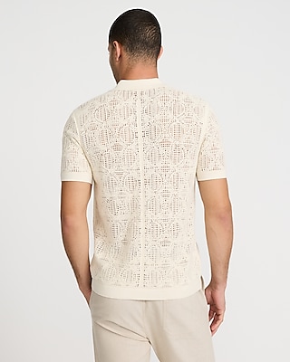 Textured Geo Crochet Cotton Short Sleeve Shirt