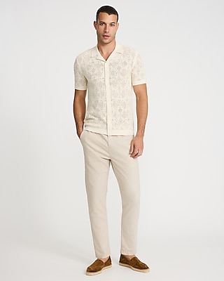 Textured Geo Crochet Cotton Short Sleeve Shirt