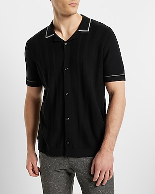 Ribbed Striped Short Sleeve Sweater Polo