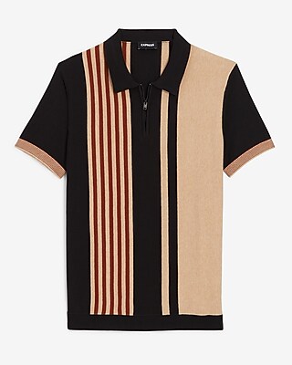Asymmetrical Striped Short Sleeve Zip Sweater Polo | Express
