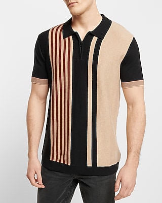 Asymmetrical Striped Short Sleeve Zip Sweater Polo | Express