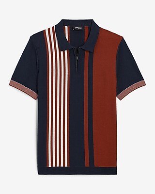 Asymmetrical Striped Short Sleeve Zip Sweater Polo | Express