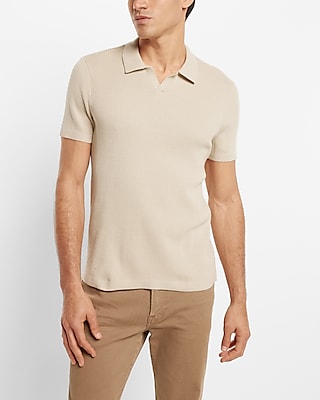 Ribbed Short Sleeve Johnny Collar Sweater Polo Express