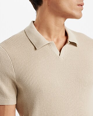 Ribbed Short Sleeve Johnny Collar Sweater Polo | Express