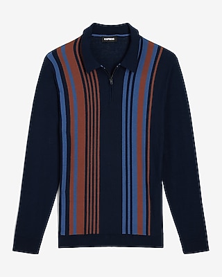 Asymmetric Striped Cotton Zip Sweater Polo