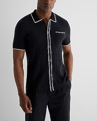 Ribbed Cotton Short Sleeve Sweater Polo