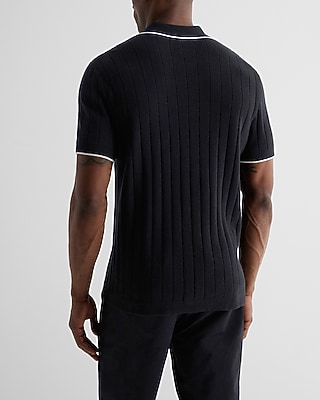 Ribbed Cotton Short Sleeve Sweater Polo