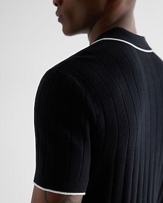 Ribbed Cotton Short Sleeve Sweater Polo