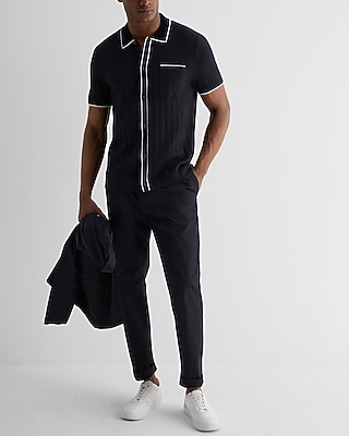 Ribbed Cotton Short Sleeve Sweater Polo