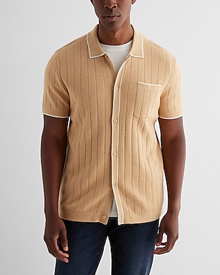 Ribbed Cotton Short Sleeve Sweater Polo
