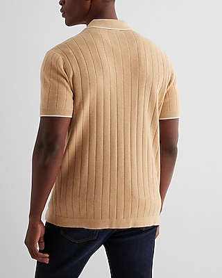 Ribbed Cotton Short Sleeve Sweater Polo