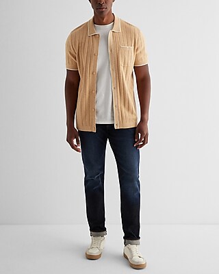 Ribbed Cotton Short Sleeve Sweater Polo