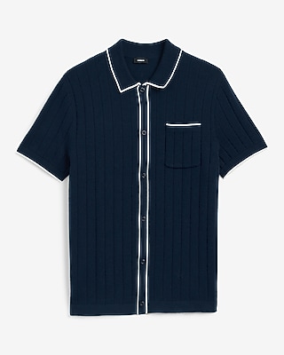 Textured Open Knit Tipped Cotton Sweater Polo - image 5