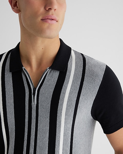 Asymmetrical Striped Cotton Short Sleeve Sweater Polo | Express