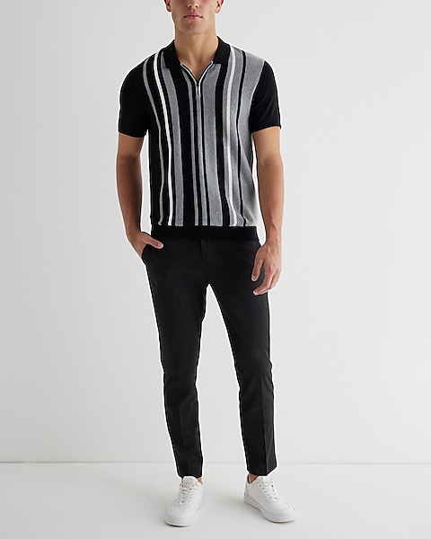 Asymmetrical Striped Cotton Short Sleeve Sweater Polo | Express