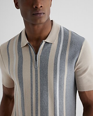 Asymmetrical Striped Cotton Short Sleeve Sweater Polo | Express
