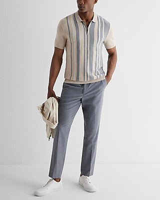 Asymmetrical Striped Cotton Short Sleeve Sweater Polo | Express