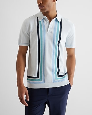 Striped Frame Short Sleeve Sweater Polo