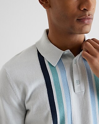 Striped Frame Short Sleeve Sweater Polo