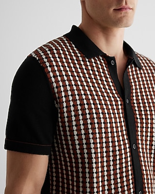 Geo Print Cotton Short Sleeve Sweater Polo