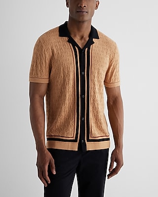 Striped Cotton-Blend Short Sleeve Sweater Polo