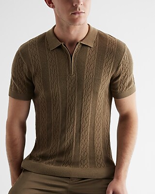 Pointelle Stitched Stripe Cotton-blend Zip Sweater Polo | Express