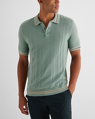 Tipped Striped Short Sleeve Sweater Polo