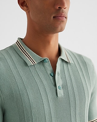 Tipped Striped Short Sleeve Sweater Polo